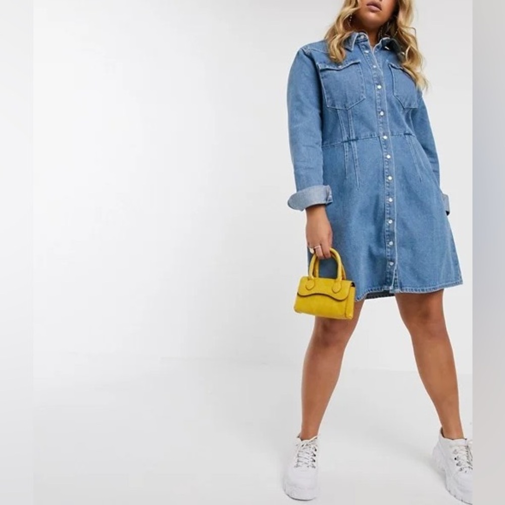 ASOS Design Curve Denim Structured Shirt Dress In Blue NEW! - Picture 3 of 9